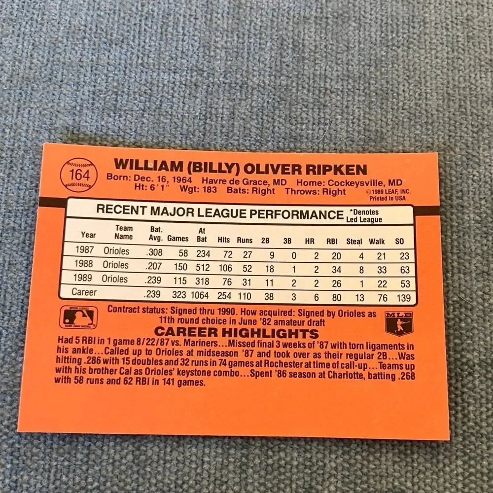 1990 Donruss Baltimore Orioles Baseball Card Trading Card